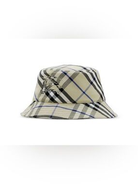 NWT Burberry Tartan Bucket Hat in Beige, Black & Blue Accents retail $480